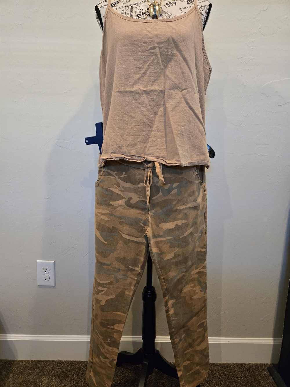 Camo Set Drawstring OS Stretch Pants W/ Tan Tank Top
